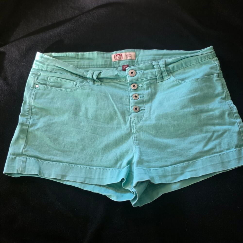 Womens Teal Lei jean shorts size 15 Button Up